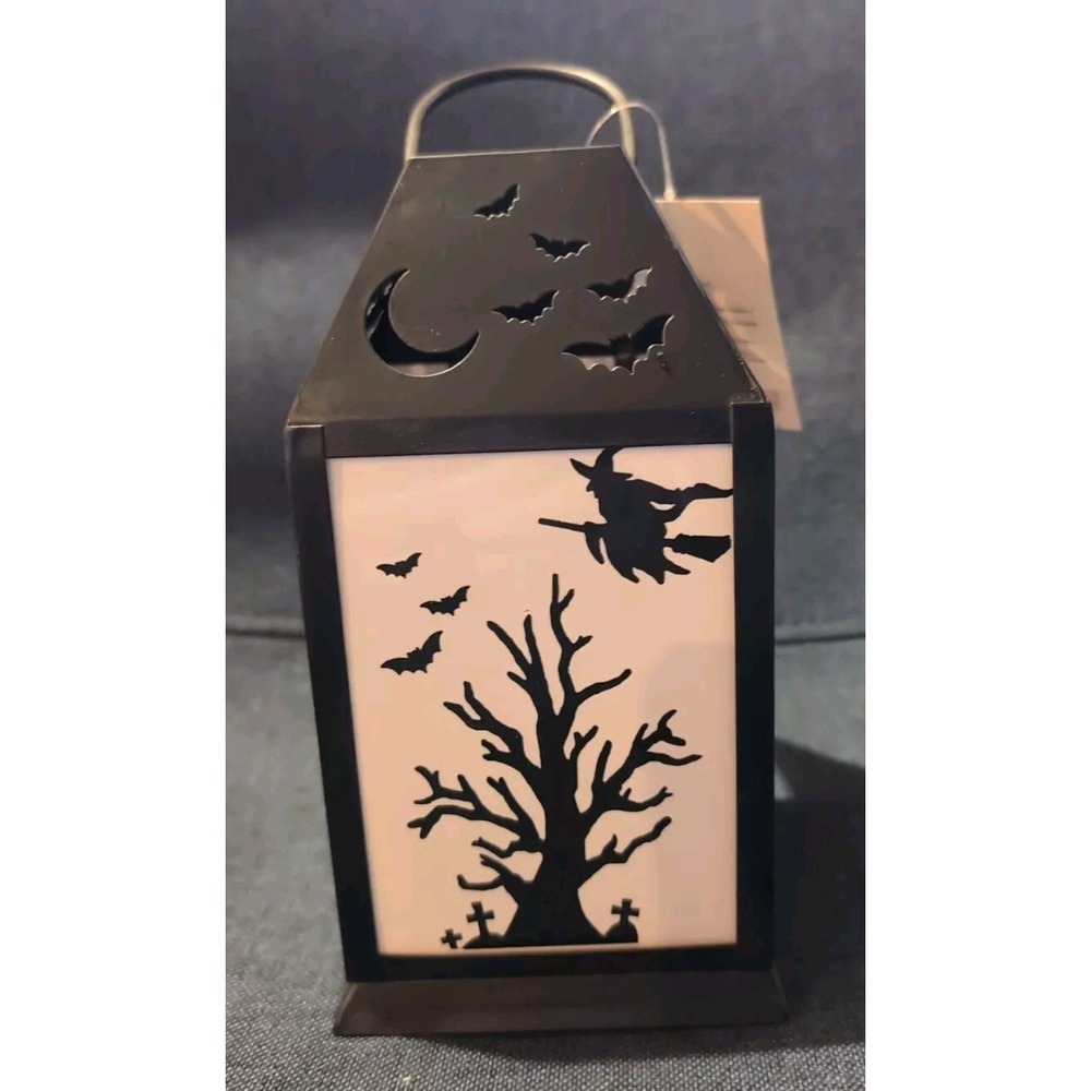 Target Small Black Metal Halloween Light Up LED Lanterns Plastic bat witch
